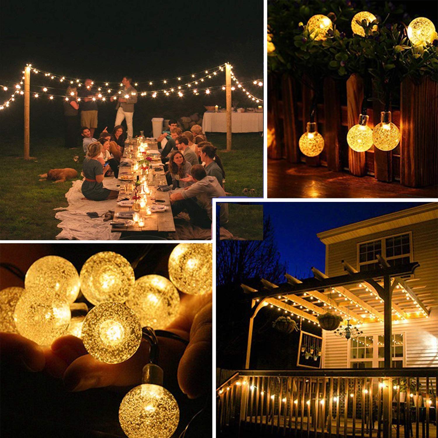 Bäume Lichterkette Kristall Kugel 40er LED 8 Modi IP65 Wasserdicht mit Lichtsensor Beleuchtung für Garten Partys Terrasse Hochzeiten Nasharia Solar Lichterkette Außen 